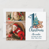 Cartes Pour Fêtes Annuelles 2 Photo Blue Teddy Baby 1st Christmas (Devant)