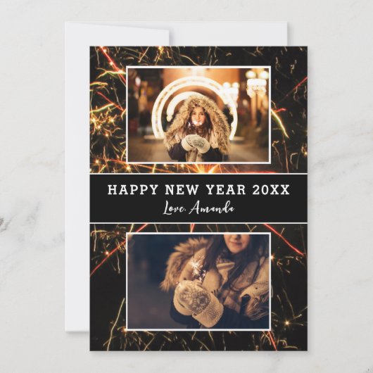 Cartes Pour Fêtes Annuelles 2 Photo Collage Feu d'artifice Bonne année (Devant)