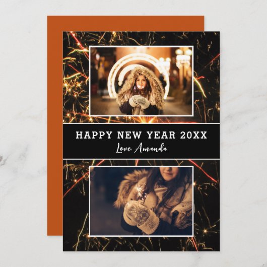 Cartes Pour Fêtes Annuelles 2 Photo Collage Feu d'artifice Bonne année (Devant / Derrière)