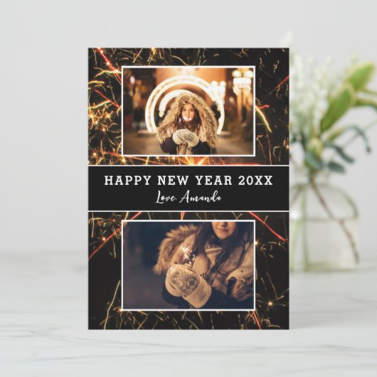 Cartes Pour Fêtes Annuelles 2 Photo Collage Feu d'artifice Bonne année (Debout devant)