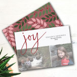 Cartes Pour Fêtes Annuelles 2 Photo Collage Joy Script rose de salutation de l<br><div class="desc">Des nuances de feuilles botaniques verts avec des baies rouges roses - Un design fantaisiste avec un collage photo sur le devant et un motif botanique moderne sur le dos. L'accueil est une grande police festive moderne et rustique. Customisez ceci avec 2 photos et nom de famille.</div>