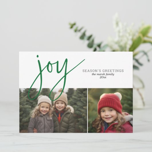 Cartes Pour Fêtes Annuelles 2 Photo Collage Joy Script Saison Salutation plaid (Debout devant)