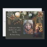 Cartes Pour Fêtes Annuelles 2 Photo Festive Élégante verdure<br><div class="desc">Cette carte de 2 photos de Noël présente une aquarelle festive à feuillage persistant sur un arrière - plan vert foncé. Customisez facilement cette fonction à l'aide de la fonction de personnalisation.</div>
