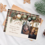 Cartes Pour Fêtes Annuelles 2 Photo Festive Green<br><div class="desc">Cette carte de Noël 2 photo présente une aquarelle festive design à feuillage persistant sur un arrière - plan neutre. plaid sur le dos rend ces classiques. Customisez facilement cette fonction à l'aide de la fonction de personnalisation, </div>