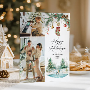 Cartes Pour Fêtes Annuelles 2 Photo Happy Holidays Winter Scene & Mistletoe