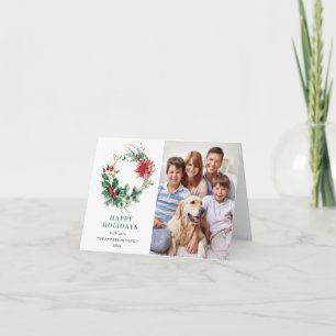 Cartes Pour Fêtes Annuelles 2 PHOTO Holly Poinsettia Wreath Salutation de Noël