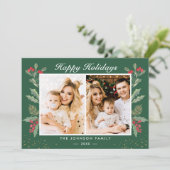 Cartes Pour Fêtes Annuelles 2 Photo Joyeuses Fêtes Baies de Houx Noël (Debout devant)