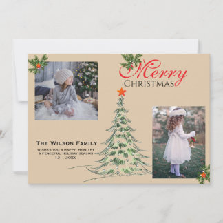 Cartes Pour Fêtes Annuelles 2 Photo Joyeux Noël & Branches de verdure
