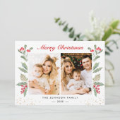 Cartes Pour Fêtes Annuelles 2 Photo Joyeux Noël Holly Berries Vert (Debout devant)