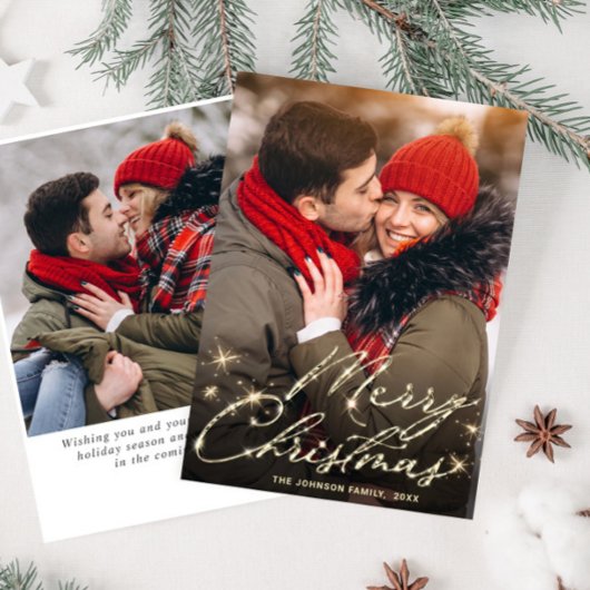 Cartes Pour Fêtes Annuelles 2 PHOTO Moderne Golden Noël Salutation