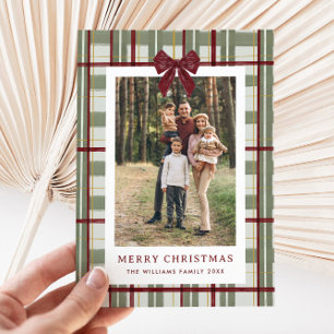 Cartes Pour Fêtes Annuelles 2 Photo Noël Ruban Rouge Carreaux Verts