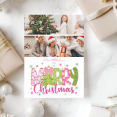 Cartes Pour Fêtes Annuelles 2 Photo Pink Green Bow Tree Merry Christmas