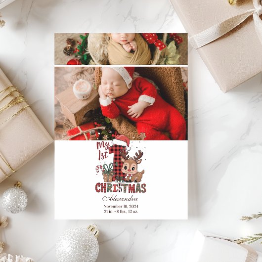 Cartes Pour Fêtes Annuelles 2 Photo Plaid Reindeer First Christmas