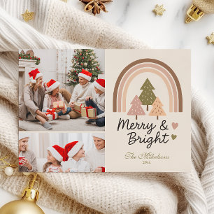 Cartes Pour Fêtes Annuelles 2 Photo Retro Neutre Arc-en-ciel Merry & Bright