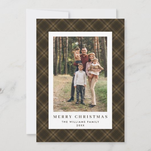 Cartes Pour Fêtes Annuelles 2 Photo Retro Noël Plaid Tartan Salutation (Devant)