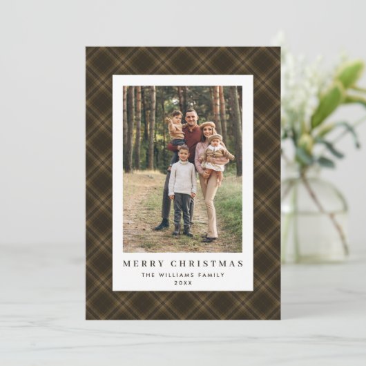 Cartes Pour Fêtes Annuelles 2 Photo Retro Noël Plaid Tartan Salutation (Debout devant)