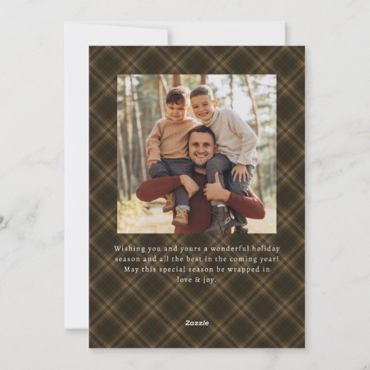 Cartes Pour Fêtes Annuelles 2 Photo Retro Noël Plaid Tartan Salutation (Dos)