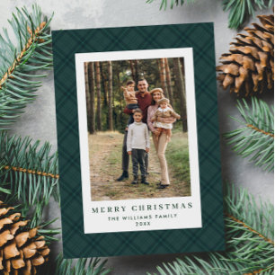 Cartes Pour Fêtes Annuelles 2 Photo Retro Noël Plaid Tartan Salutation