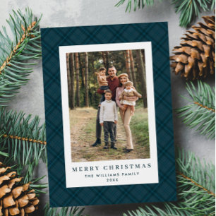 Cartes Pour Fêtes Annuelles 2 Photo Retro Noël Plaid Tartan Salutation