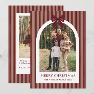 Cartes Pour Fêtes Annuelles 2 Photo Rétro Noël Rouge Nœud Bourgeon Rayé
