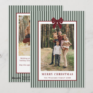 Cartes Pour Fêtes Annuelles 2 Photo Rétro Noël Ruban Rouge Vert Rayé
