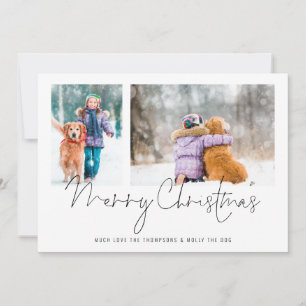 Cartes Pour Fêtes Annuelles 2 Photos Script Famille et Chien Joyeux Noël