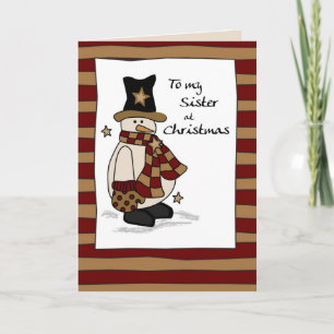 Cartes Pour Fêtes Annuelles 3409 soeur à Noël, bonhomme de neige avec le