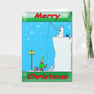 Cartes Pour Fêtes Annuelles 366 Merry Christmas polar bear fishing for elf