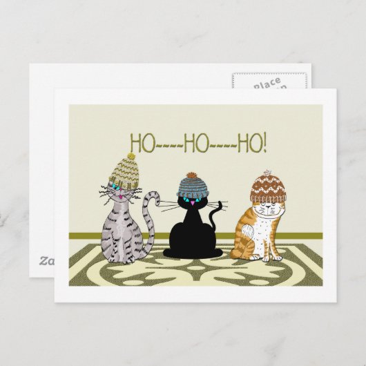Cartes Pour Fêtes Annuelles 3 Chats Avec Noël Casquette (Devant / Derrière)
