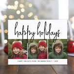 Cartes Pour Fêtes Annuelles 3 Collage photo Minimal noir blanc - Joyeux<br><div class="desc">Un accueil joyeux et lumineux de vacances avec une police de calligraphie de script rustique. Une atmosphère moderne du milieu du siècle avec un motif géométrique à l'arrière. Ce design non traditionnel est une nouvelle approche qui fera ressortir vos photos de famille.</div>