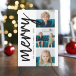 Cartes Pour Fêtes Annuelles 3 Collage photo minimum être joyeux noir blanc<br><div class="desc">Un accueil joyeux et lumineux de vacances avec un script de calligraphie rustique salutation. Une atmosphère moderne du milieu du siècle avec un motif géométrique à l'arrière. Ce design non traditionnel est une nouvelle approche qui fera ressortir vos photos de famille.</div>