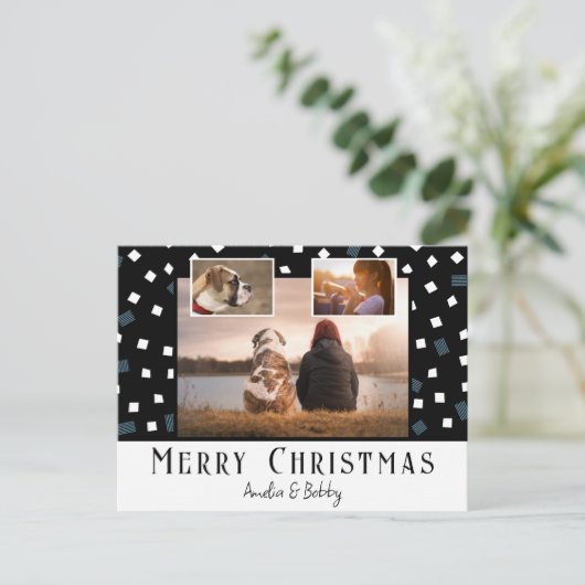 Cartes Pour Fêtes Annuelles 3 Collage Photo Moderne Noël Noir Blanc (Debout devant)