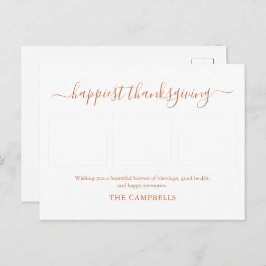 Cartes Pour Fêtes Annuelles 3 Collage photo Script moderne Thanksgiving (Devant / Derrière)