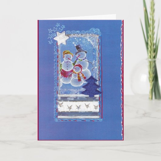 Cartes Pour Fêtes Annuelles « 3 hommes de neige joyeux, conception de collage (Devant)