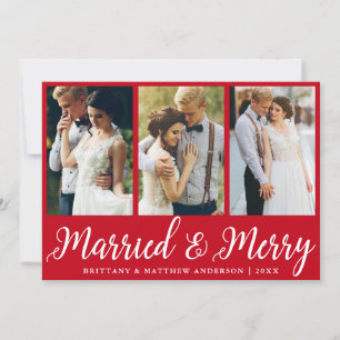Cartes Pour Fêtes Annuelles 3 Mariage photo marié et joyeux rouge