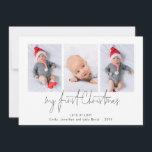 Cartes Pour Fêtes Annuelles 3 Photo 2025 Calendrier Baby First Christmas<br><div class="desc">3 Photo 2025 Calendrier Baby First Christmas. Disponible numériquement et imprimé. Fêtez votre nouvelle arrivée avec vos salutations festives. Mon premier Noël est sur un script moderne. Remplacez facilement l'échantillon de trois images par les vôtres et personnalisez avec vos noms sur le devant et joyeux voeux de nouvelle année sur...</div>