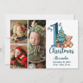 Cartes Pour Fêtes Annuelles 3 Photo Blue Teddy Baby 1st Christmas (Devant)
