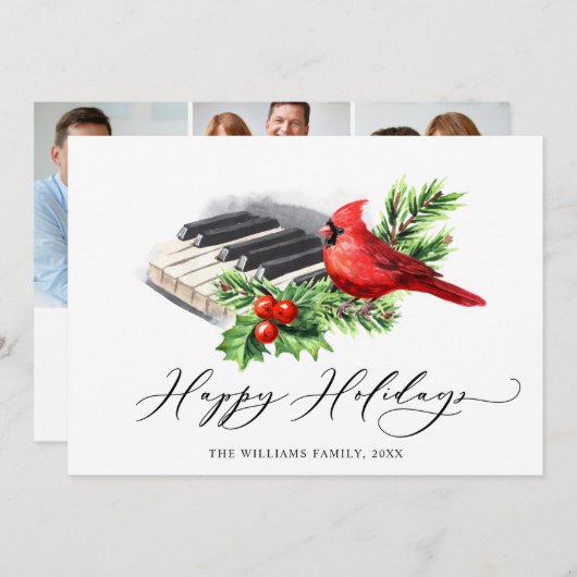Cartes Pour Fêtes Annuelles 3 PHOTO Cardinal rouge Baies de houx Noël (Devant / Derrière)