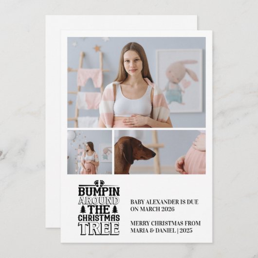 Cartes Pour Fêtes Annuelles 3 Photo Christmas Tree Pregnancy Announcement (Devant / Derrière)