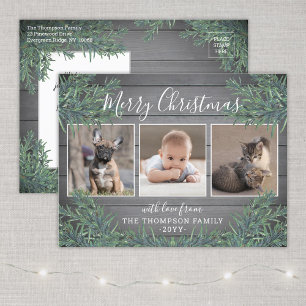 Cartes Pour Fêtes Annuelles 3 Photo Collage de Noël Verdure et Gris Bois