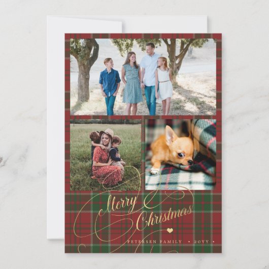 Cartes Pour Fêtes Annuelles 3 photo collage Joyeux script Noël plaid (Devant)