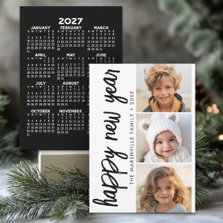 Cartes Pour Fêtes Annuelles 3 Photo Collage Minimal Calendrier Nouvel An 2027