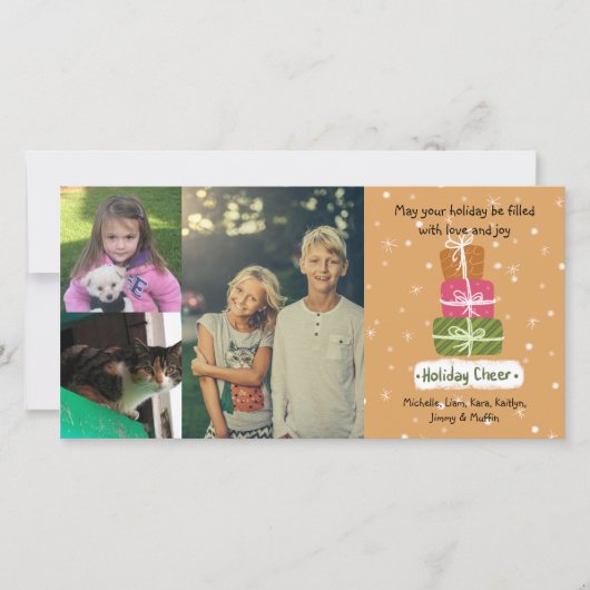 Cartes Pour Fêtes Annuelles 3 Photo Collage Personnalisé Nom Noël Salutations (Devant)
