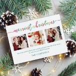 Cartes Pour Fêtes Annuelles 3 Photo Collage Script moderne "Joyeux Noël"<br><div class="desc">3 Photo Collage Script moderne "Merriest Christmas" Carte de vacances</div>