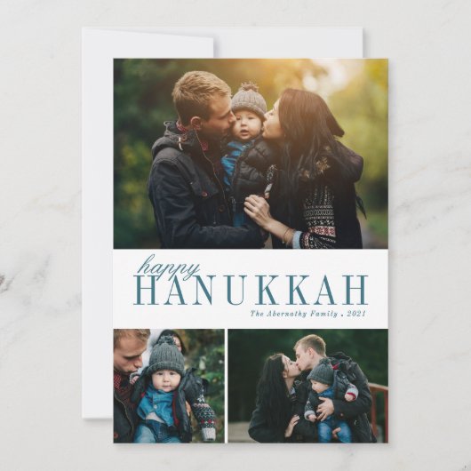 Cartes Pour Fêtes Annuelles 3 Photo Collage Simple Moderne Turquoise Hanoukka (Devant)