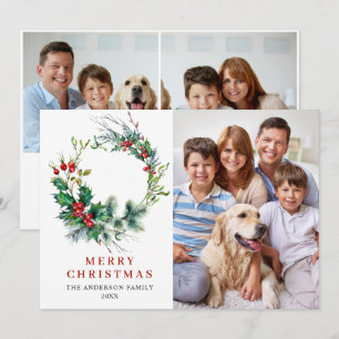 Cartes Pour Fêtes Annuelles 3 PHOTO Couronne de Noël Holly Berry