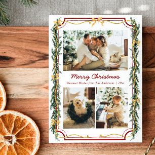 Cartes Pour Fêtes Annuelles 3 Photo Cute Botanique Noël Foliage Gold Bows