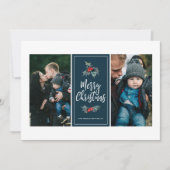 Cartes Pour Fêtes Annuelles 3 Photo Elegant Peint Holly | bleu Noël (Devant)