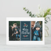 Cartes Pour Fêtes Annuelles 3 Photo Elegant Peint Holly | bleu Noël (Debout devant)