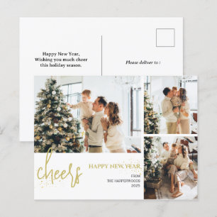 Cartes Pour Fêtes Annuelles 3 Photo Élégant Script Moderne Bonne année